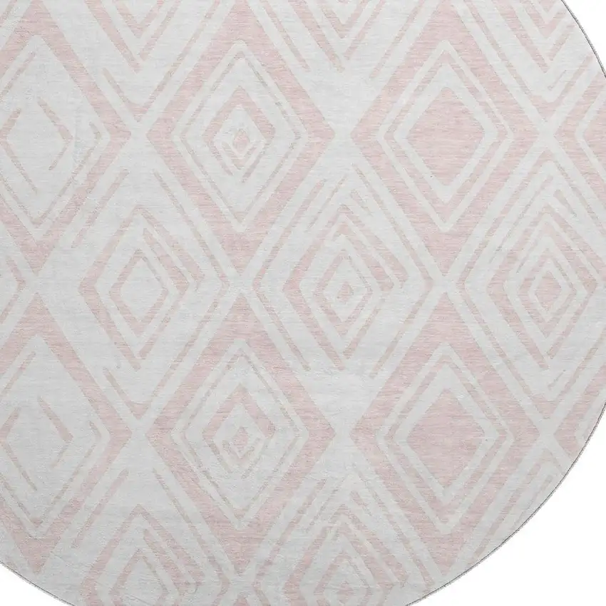 8' Pink And Ivory Diamond Washable Round Rug With UV Protection Photo 3