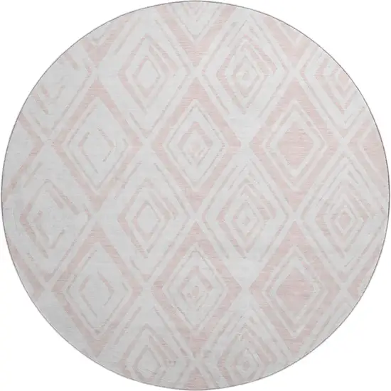 8' Pink And Ivory Diamond Washable Round Rug With UV Protection Photo 1