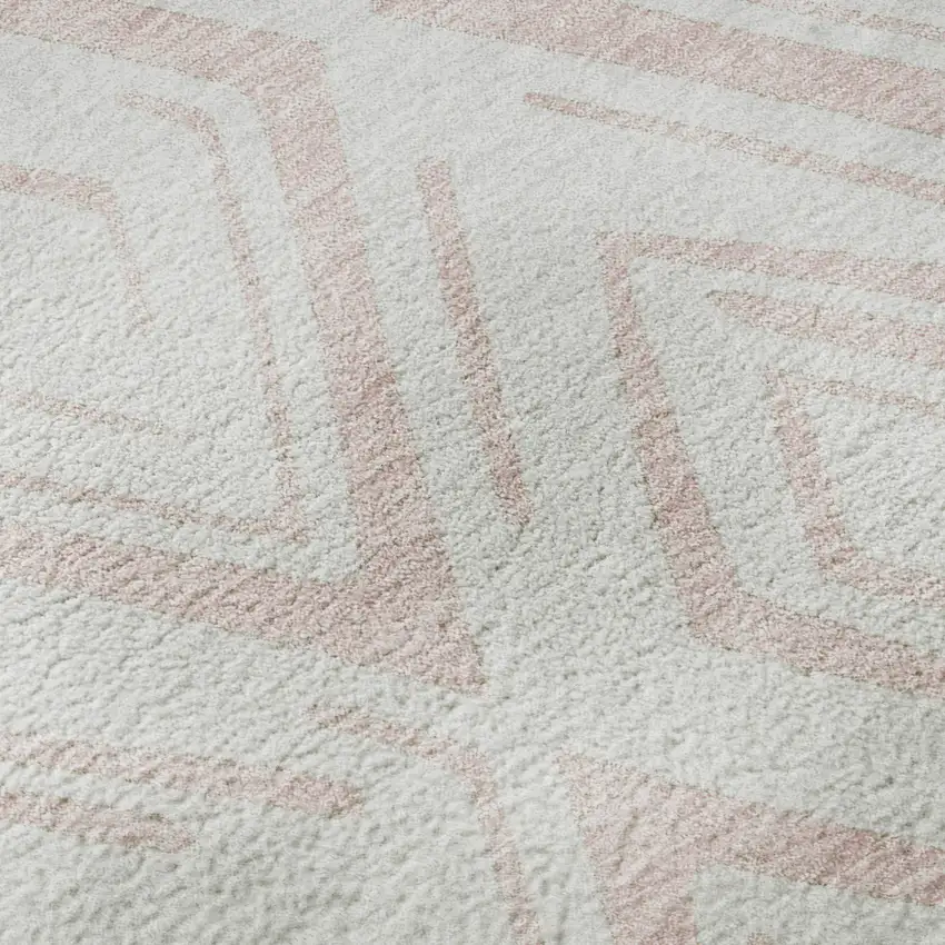 8' Pink And Ivory Diamond Washable Round Rug With UV Protection Photo 9