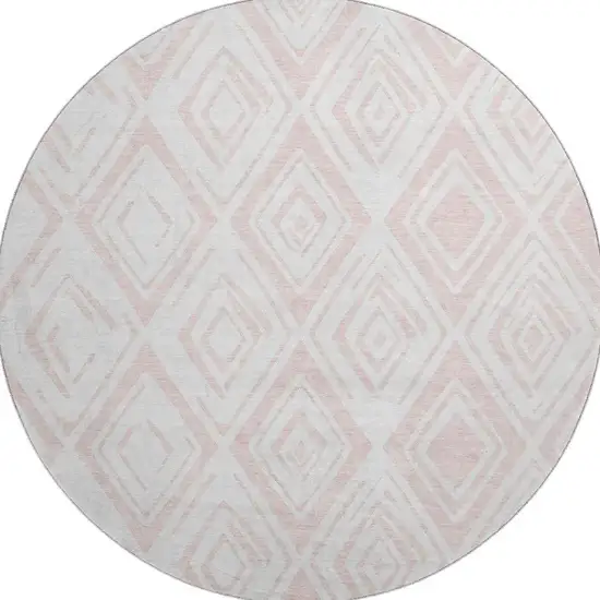8' Pink And Ivory Diamond Washable Round Rug With UV Protection Photo 4