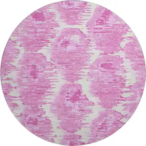Photo of 8' Pink And Ivory Diamond Washable Round Rug With UV Protection