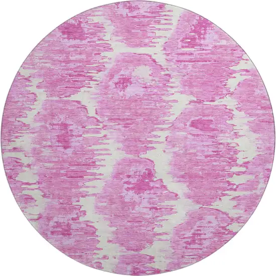 8' Pink And Ivory Diamond Washable Round Rug With UV Protection Photo 1