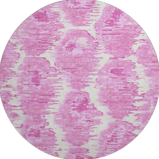 8' Pink And Ivory Diamond Washable Round Rug With UV Protection Photo 4