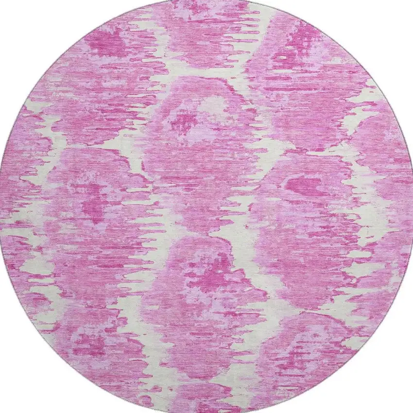 8' Pink And Ivory Diamond Washable Round Rug With UV Protection Photo 4