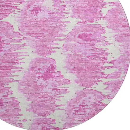 8' Pink And Ivory Diamond Washable Round Rug With UV Protection Photo 3