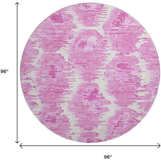 8' Pink And Ivory Diamond Washable Round Rug With UV Protection Photo 3