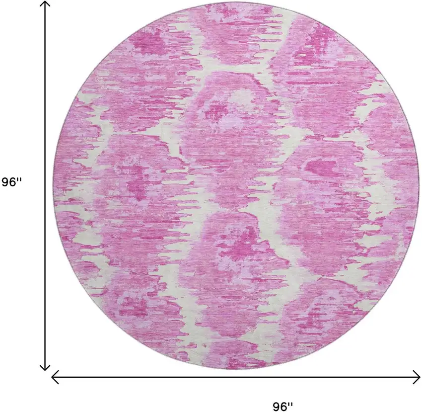 8' Pink And Ivory Diamond Washable Round Rug With UV Protection Photo 3
