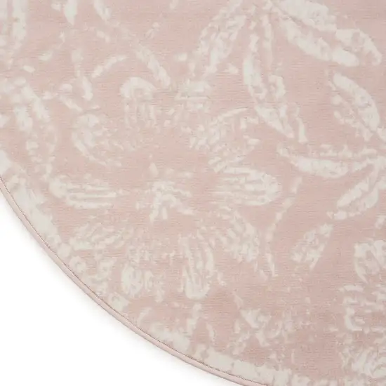 5' Pink And Ivory Floral Distressed Round Rug Photo 9