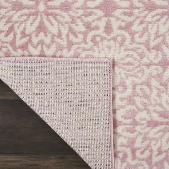 6' Pink And Ivory Floral Runner Rug Photo 8