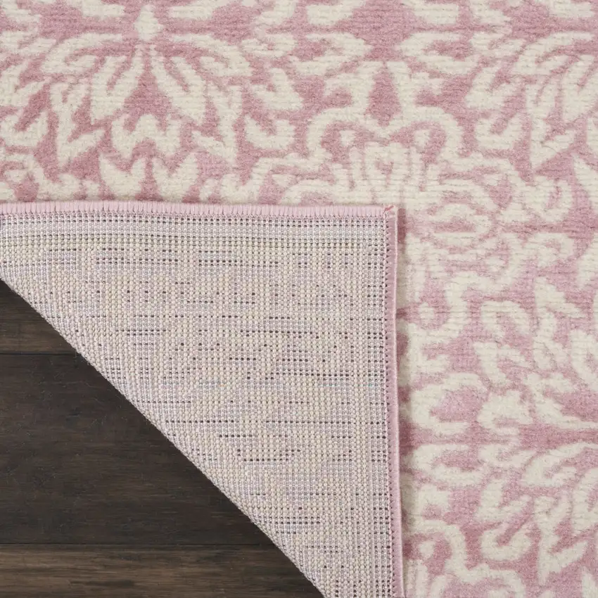 6' Pink And Ivory Floral Runner Rug Photo 8