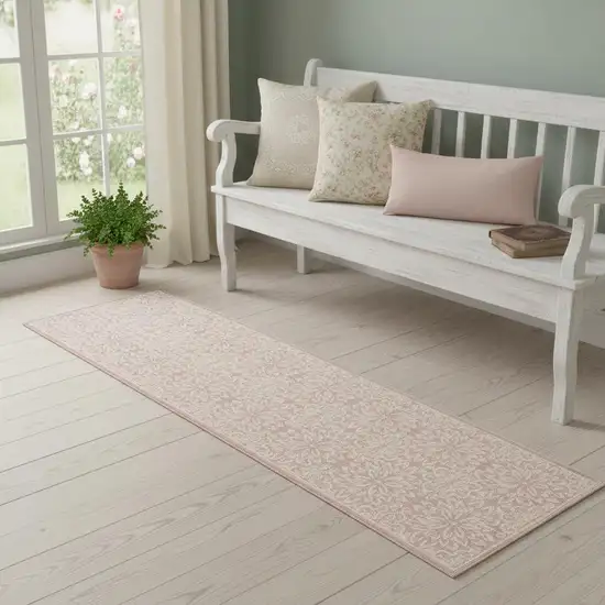 6' Pink And Ivory Floral Runner Rug Photo 1