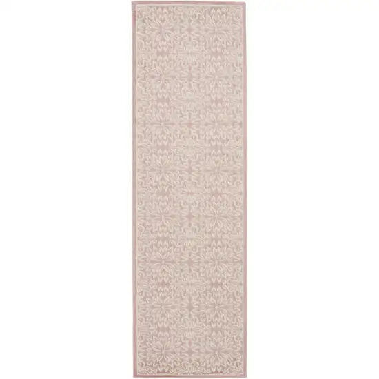6' Pink And Ivory Floral Runner Rug Photo 7