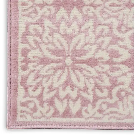 6' Pink And Ivory Floral Runner Rug Photo 7