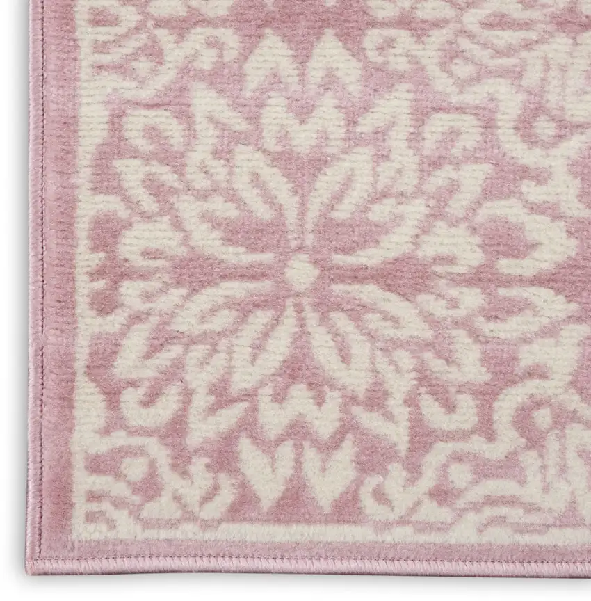 6' Pink And Ivory Floral Runner Rug Photo 7