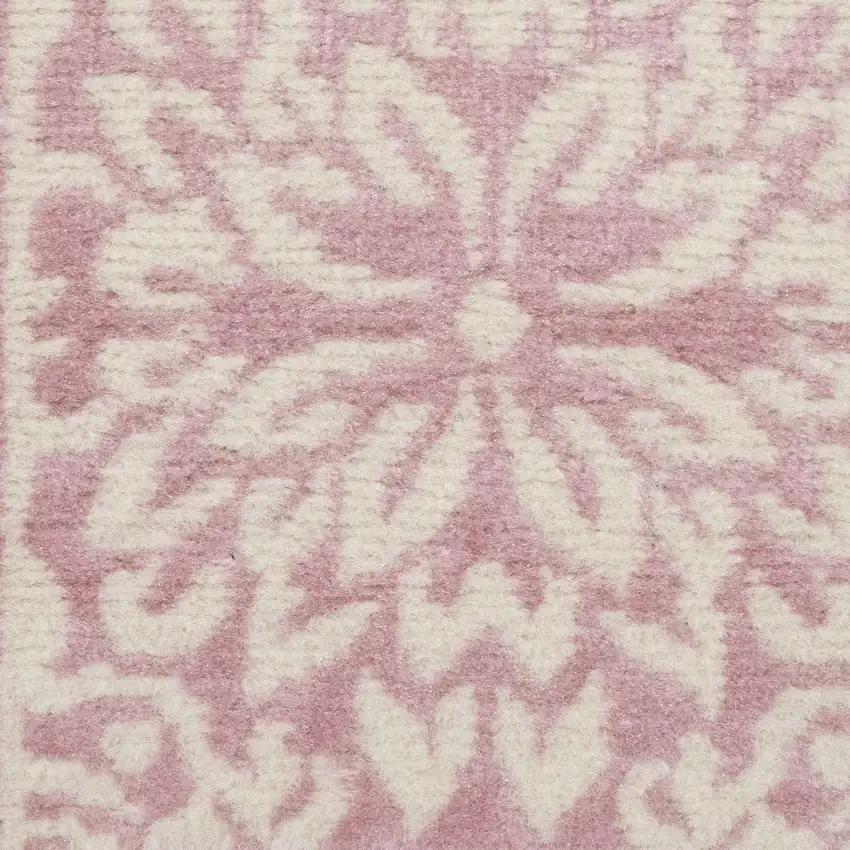 6' Pink And Ivory Floral Runner Rug Photo 4