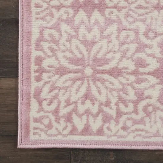 6' Pink And Ivory Floral Runner Rug Photo 9