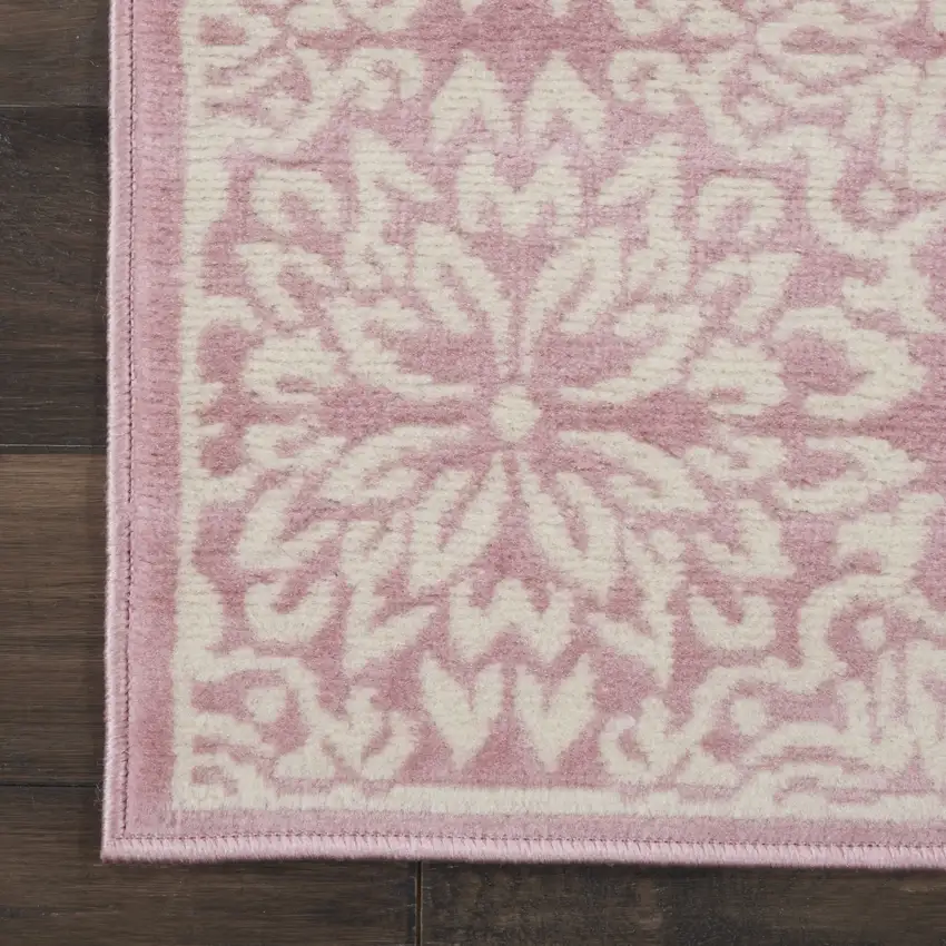 6' Pink And Ivory Floral Runner Rug Photo 9