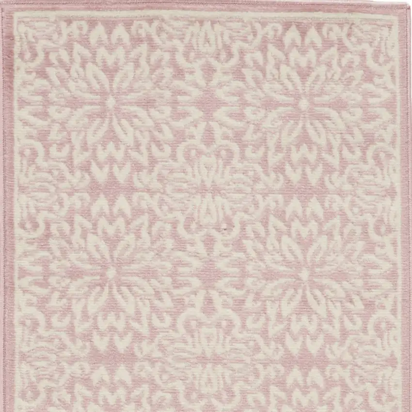 6' Pink And Ivory Floral Runner Rug Photo 8