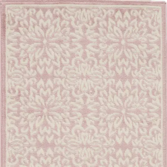 6' Pink And Ivory Floral Runner Rug Photo 8