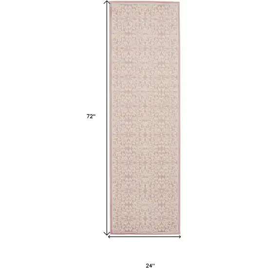 6' Pink And Ivory Floral Runner Rug Photo 3
