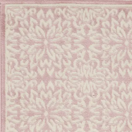 6' Pink And Ivory Floral Runner Rug Photo 9
