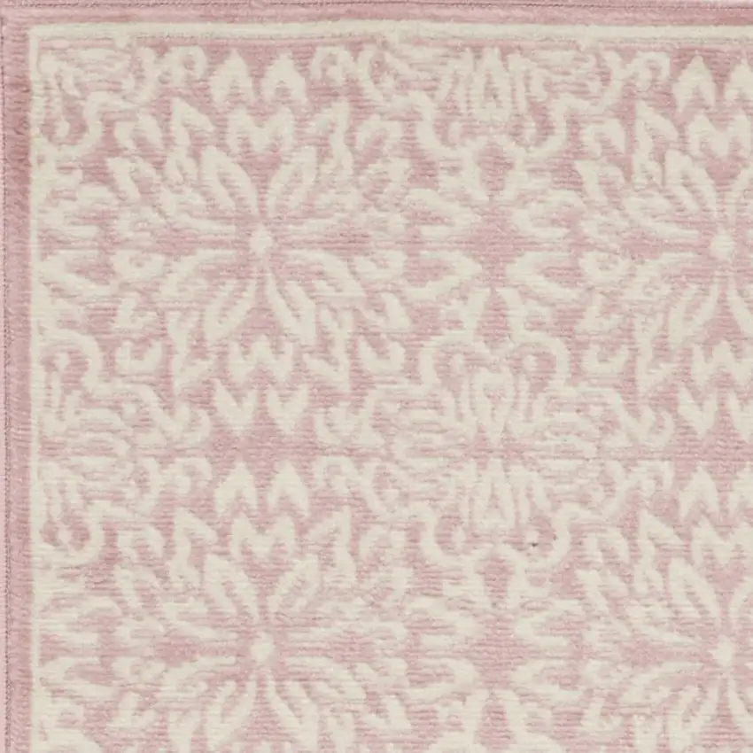 6' Pink And Ivory Floral Runner Rug Photo 9