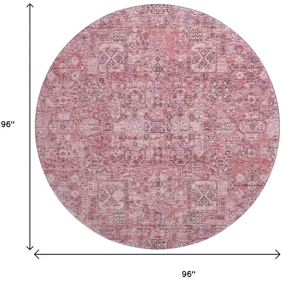8' Pink And Ivory Floral Washable Round Rug With UV Protection Photo 3