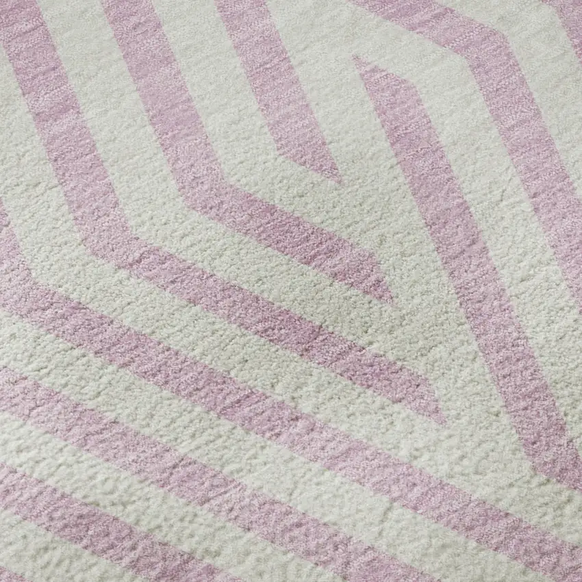 8' Pink And Ivory Geometric Washable Round Rug With UV Protection Photo 9