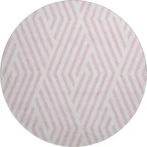 Photo of 8' Pink And Ivory Geometric Washable Round Rug With UV Protection