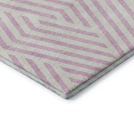 8' Pink And Ivory Geometric Washable Round Rug With UV Protection Photo 7