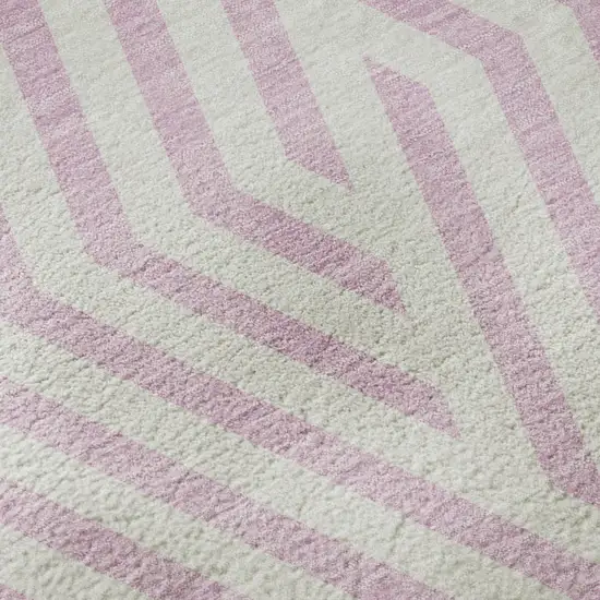 8' Pink And Ivory Geometric Washable Round Rug With UV Protection Photo 8
