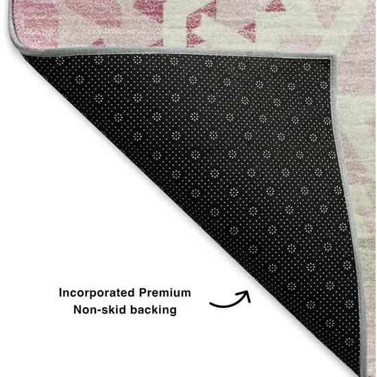 8' Pink And Ivory Geometric Washable Round Rug With UV Protection Photo 6