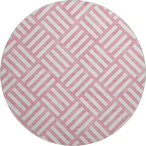 Photo of 8' Pink And Ivory Geometric Washable Round Rug With UV Protection