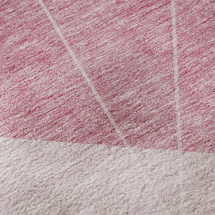 8' Pink And Ivory Geometric Washable Round Rug With UV Protection Photo 8