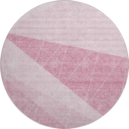 8' Pink And Ivory Geometric Washable Round Rug With UV Protection Photo 1
