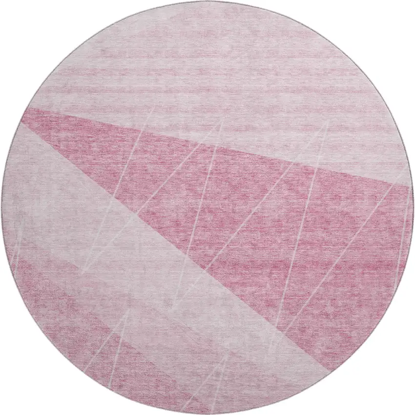 8' Pink And Ivory Geometric Washable Round Rug With UV Protection Photo 1