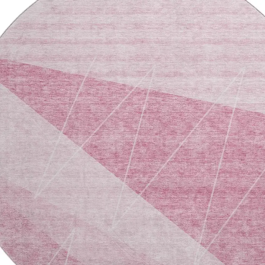 8' Pink And Ivory Geometric Washable Round Rug With UV Protection Photo 2