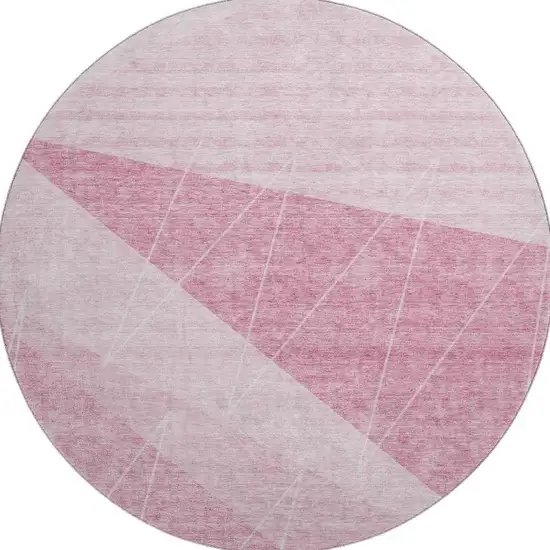 8' Pink And Ivory Geometric Washable Round Rug With UV Protection Photo 3