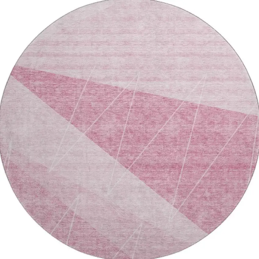 8' Pink And Ivory Geometric Washable Round Rug With UV Protection Photo 3