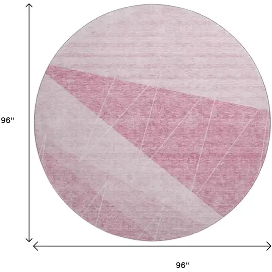 8' Pink And Ivory Geometric Washable Round Rug With UV Protection Photo 9