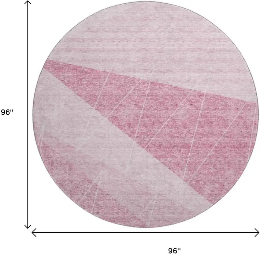 8' Pink And Ivory Geometric Washable Round Rug With UV Protection Photo 9