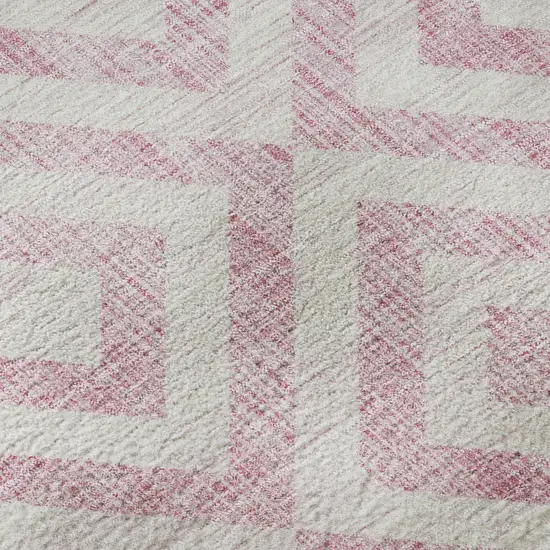 8' Pink And Ivory Geometric Washable Round Rug With UV Protection Photo 8