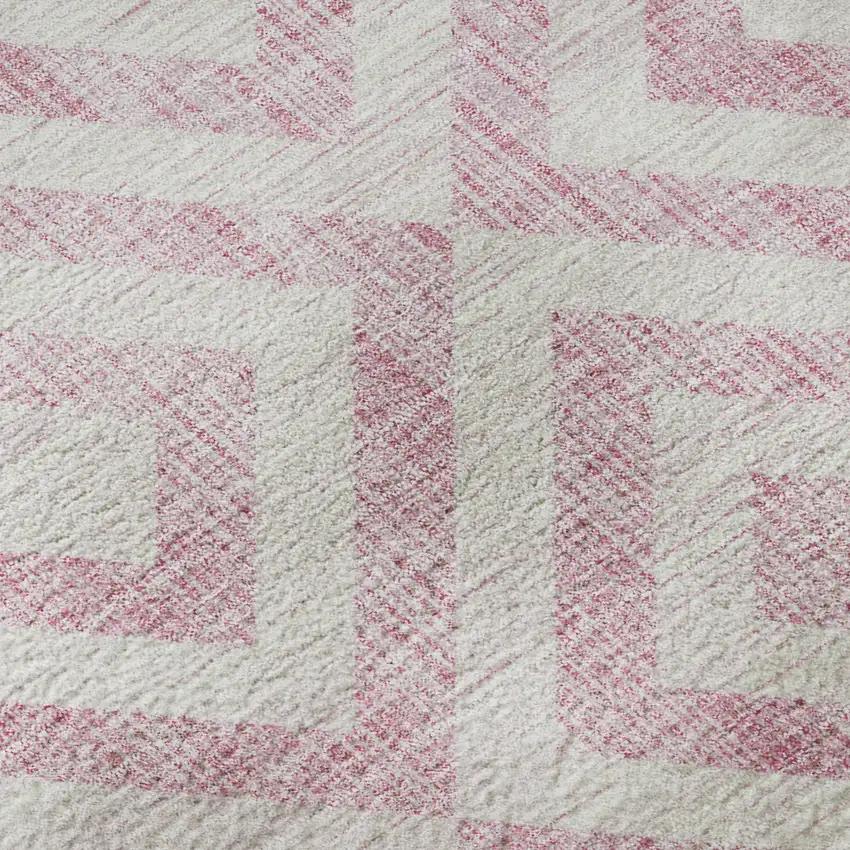 8' Pink And Ivory Geometric Washable Round Rug With UV Protection Photo 8