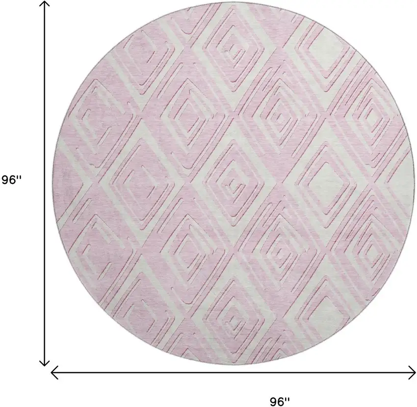8' Pink And Ivory Geometric Washable Round Rug With UV Protection Photo 3