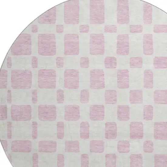 8' Pink And Ivory Geometric Washable Round Rug With UV Protection Photo 3