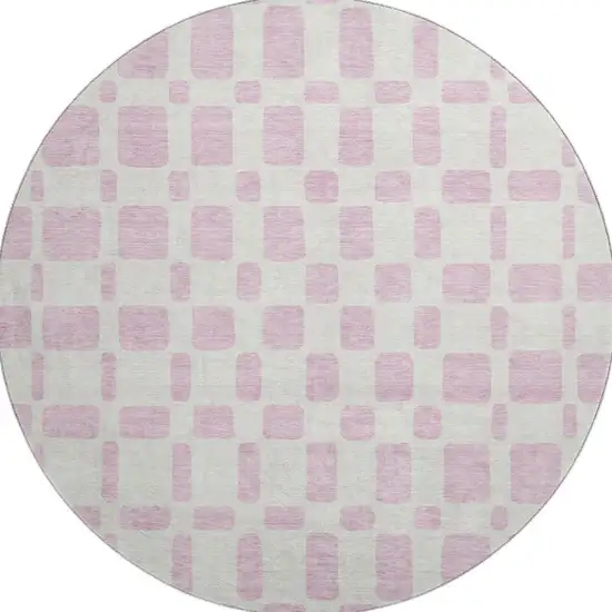 8' Pink And Ivory Geometric Washable Round Rug With UV Protection Photo 4