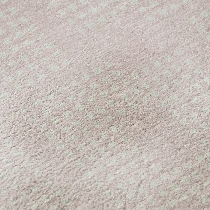 8' Pink And Ivory Geometric Washable Round Rug With UV Protection Photo 9