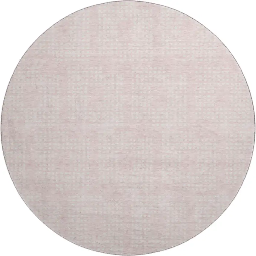 8' Pink And Ivory Geometric Washable Round Rug With UV Protection Photo 1
