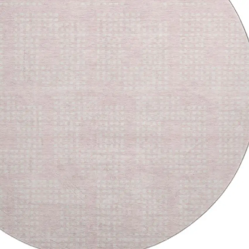 8' Pink And Ivory Geometric Washable Round Rug With UV Protection Photo 3