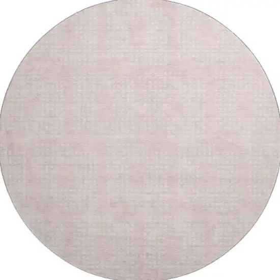 8' Pink And Ivory Geometric Washable Round Rug With UV Protection Photo 4